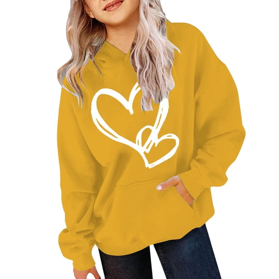 YunPes Girls Graphic Hooded Sweatshirt Long Sleeve Fleece Hoodies Preppy Heart Sweatshirts Cute Pullover Tops Thick Oversized Coats