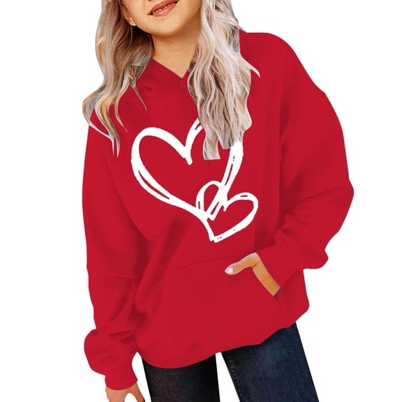 YunPes Girls Graphic Hooded Sweatshirt Long Sleeve Fleece Hoodies Preppy Heart Sweatshirts Cute Pullover Tops Thick Oversized Coats