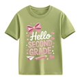 thumbnail image 1 of YunPes Girls Graphic Print T-shirt Hello Second Grade Cute Bow Fashion Short Sleeve Shirt Summer Back to School Clothes, 1 of 4
