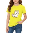 thumbnail image 1 of YunPes Girls Graphic Print Tees Rainbow Unicorn Crewneck Short Sleeve T-shirt Kawaii Pastel Summer Casual Basic Tops for Kids, 1 of 4