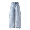 thumbnail image 1 of YunPes Girls High Waist Wide Leg Jeans Boho Floral Embroidered Denim Pants Cute Spring Trendy Trousers Distressed Washed Denim Jeans, 1 of 7