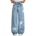 thumbnail image 1 of YunPes Girls High Waist Wide Leg Jeans Boho Floral Embroidered Denim Pants Cute Spring Trendy Trousers Distressed Washed Denim Jeans, 1 of 7