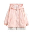 thumbnail image 1 of YunPes Girls Hooded Jacket Ruffle Lace Trim Zip-Up Windbreaker Coat Mesh Inner Lightweight Cozy Fall Cute Outerwear for Kids, 1 of 6