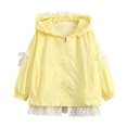thumbnail image 1 of YunPes Girls Hooded Jacket Ruffle Lace Trim Zip-Up Windbreaker Coat Mesh Inner Lightweight Cozy Fall Cute Outerwear for Kids, 1 of 6