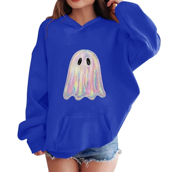 YunPes Girls Hoodies Oversized Baggy Long Sleeve Sweatshirt Cute Cartoon Ghost Halloween Shirt Teen Fall Winter Daily Wear