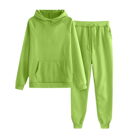 YunPes Girls Hoodies Sweatsuit Set Teen Plain Cotton Athletic Pullover Sweatshirts Elastic Waist Outdoor Sports Pants Set