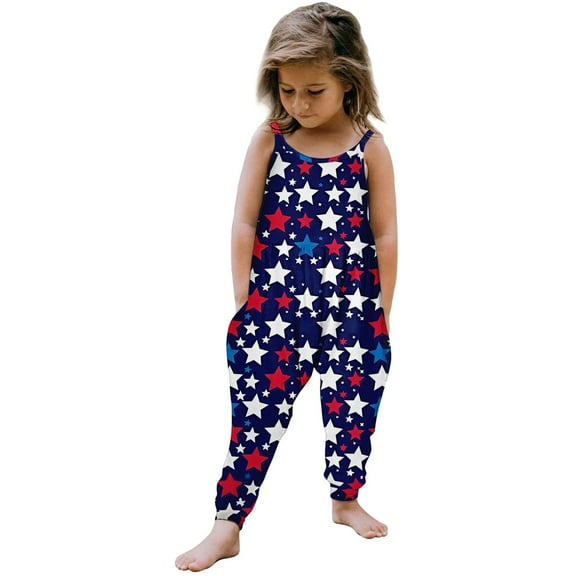 YunPes Girls Jumpsuit Summer Independence Day Clothing Strapless Personalized Printing Retro Comfortable Casual Jumpsuit First Birthday Romper