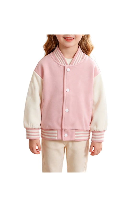 Girls Letterman Jacket Striped Ribbed Cuffs Contrast Raglan Sleeve Baseball Jackets Toddler & Teen Fashion Preppy Outerwear