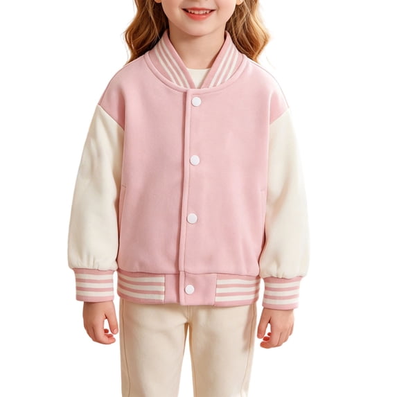 YunPes Girls Letterman Jacket Striped Ribbed Cuffs Contrast Raglan Sleeve Baseball Jackets Toddler & Teen Fashion Preppy Outerwear