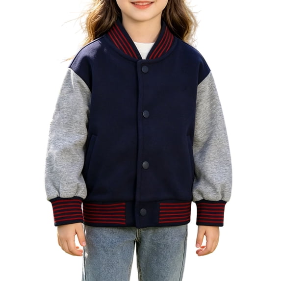 YunPes Girls Letterman Jacket Striped Ribbed Cuffs Contrast Raglan Sleeve Baseball Jackets Toddler & Teen Fashion Preppy Outerwear