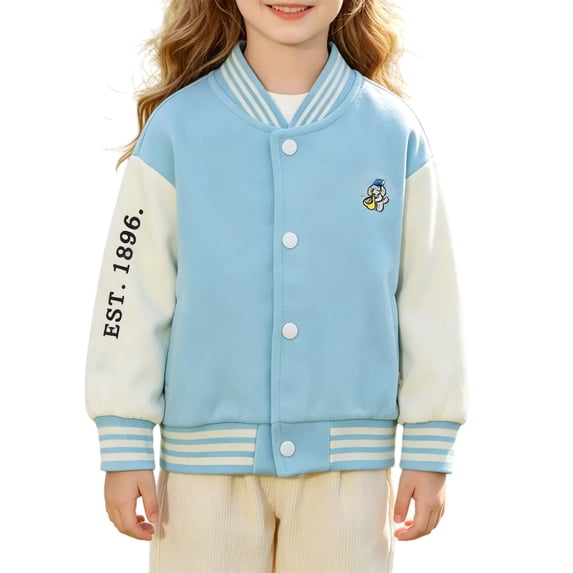 YunPes Girls Letterman Jacket Striped Ribbed Cuffs Contrast Raglan Sleeve Baseball Jackets Toddler & Teen Fashion Preppy Outerwear