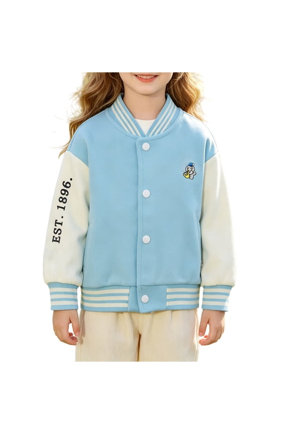 Girls Letterman Jacket Striped Ribbed Cuffs Contrast Raglan Sleeve Baseball Jackets Toddler & Teen Fashion Preppy Outerwear