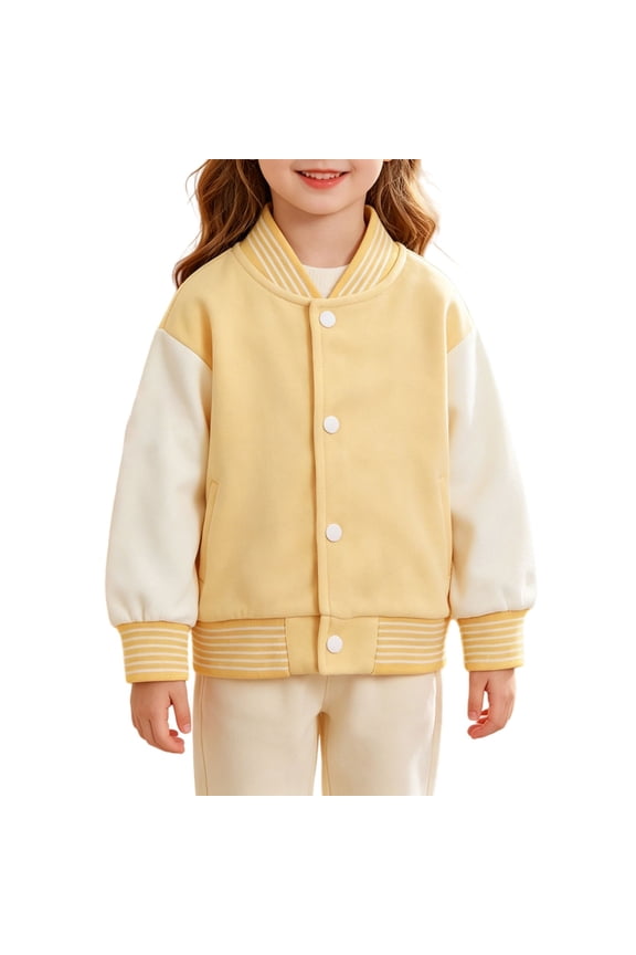 Girls Letterman Jacket Striped Ribbed Cuffs Contrast Raglan Sleeve Baseball Jackets Toddler & Teen Fashion Preppy Outerwear