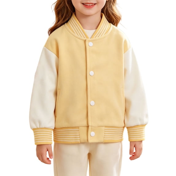 YunPes Girls Letterman Jacket Striped Ribbed Cuffs Contrast Raglan Sleeve Baseball Jackets Toddler & Teen Fashion Preppy Outerwear