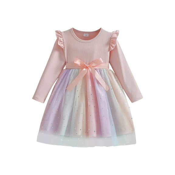 YunPes Girls Long Sleeved Bow Dress Spring Summer and Autumn Comfortable and Fashionable Dress Baby Girl Long Sleeve Dresses