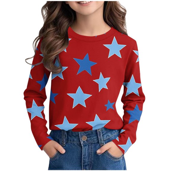 YunPes Girls' Long Sleeved Shirts Colorful T Shirts Round Neck Tops Light T Shirts Loose Pullovers Basic Long Sleeve Tee Shirts