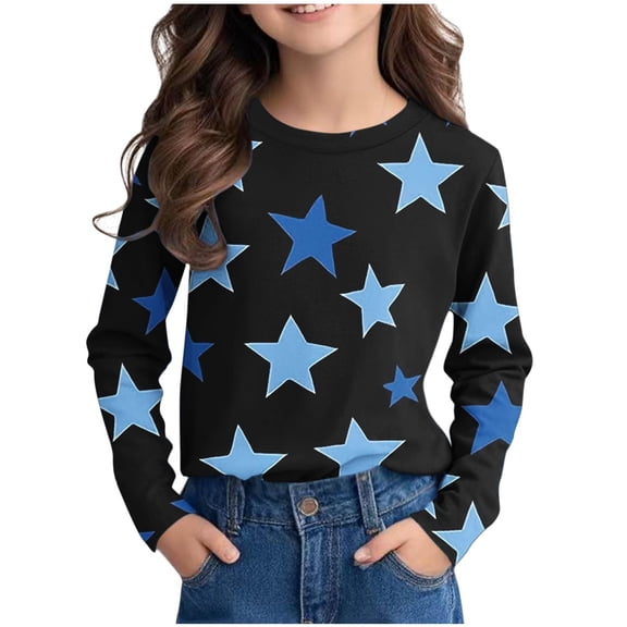 YunPes Girls' Long Sleeved Shirts Colorful T Shirts Round Neck Tops Light T Shirts Loose Pullovers Basic Long Sleeve Tee Shirts