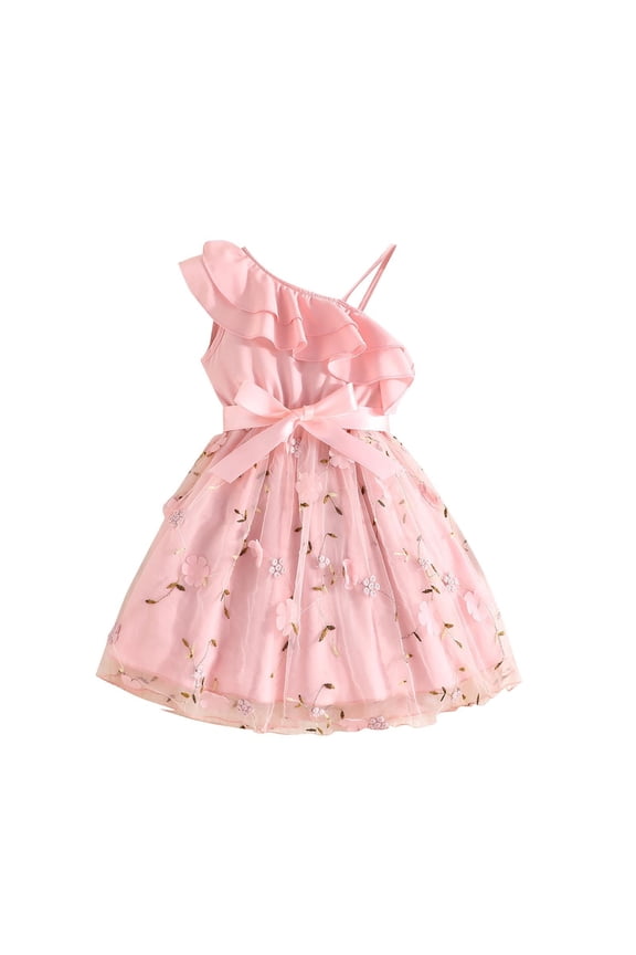 Girls Off Shoulder Bowknot Mesh Dress Comfortable and Fashionable Dress Baby Clothes Dress