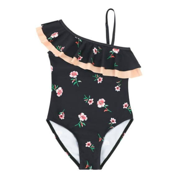 YunPes Girls One Piece Swimsuit Floral Print Ruffle Bathing Suits Teen Quick Dry Beach Swimwear with Adjustable Strap Birthday