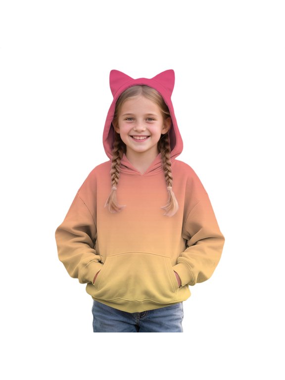 Girls Oversized Hoodie Bear Ear Pullover Long Sleeve Sweatshirts Winter Warm Fleece Trendy Outfits Tops with Pockets