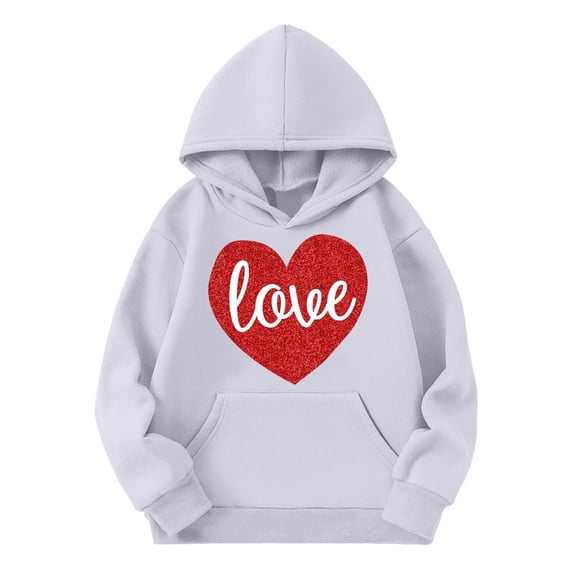 YunPes Girls Oversized Sweatshirts with Hood Cute Heart Graphic Long Sleeve Fashion Fleece Pullover Fall Winter Warm Clothes for Kid
