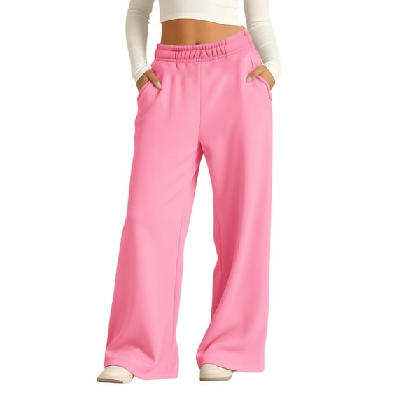 YunPes Girls Oversized Wide Leg Sweatpants with Thick Fleece Lined Kids Elastic Waist Straight Leg Track Pants Casual Plain Trousers