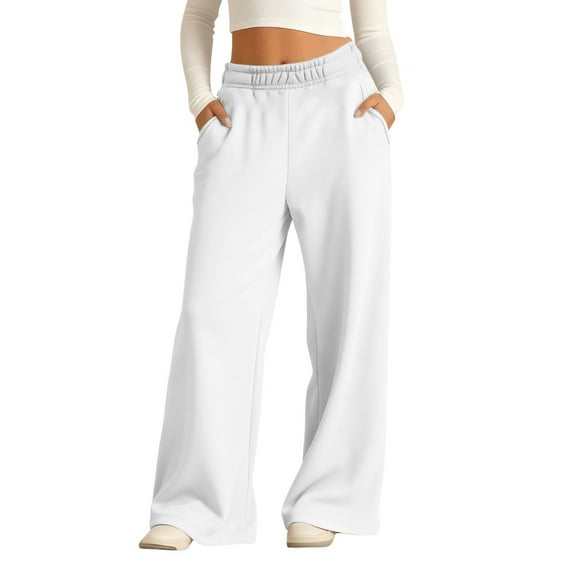 YunPes Girls Oversized Wide Leg Sweatpants with Thick Fleece Lined Kids Elastic Waist Straight Leg Track Pants Casual Plain Trousers