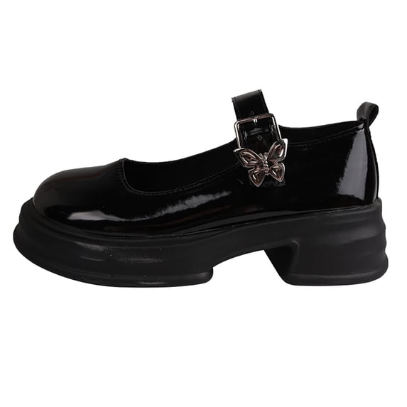 YunPes Girls Patent Leather Mary Jane Shoes Adjustable Metal Buckle Ankle Strap Chunky Platform Shoes School Uniform Dress Shoes