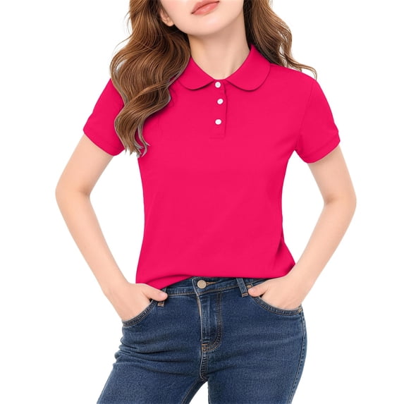YunPes Girls Peter Pan Collar Blouse Short Sleeve Shirts Kids Solid Color Casual Tee Tops Teen Girls T-Shirt School Summer Shirts