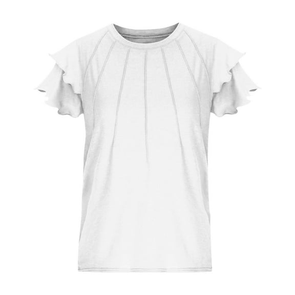 YunPes Girls Pleated Ruffle Short Sleeve Shirts Kids Summer Crewneck T-Shirts Fashion Summer Casual Slim Fit Tops Tees