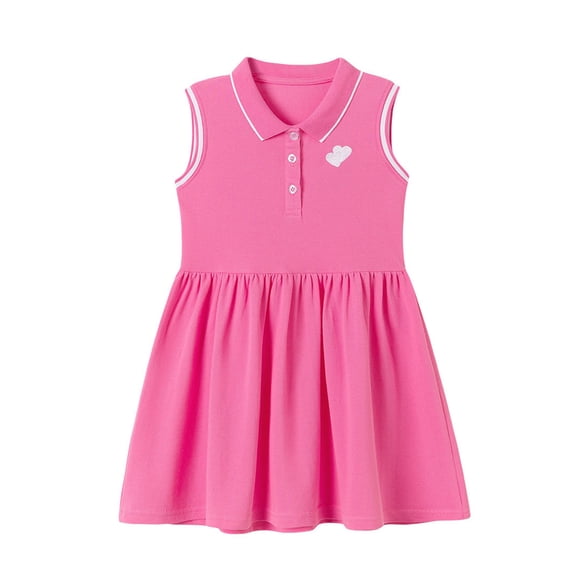 YunPes Girls Polo Dress Heart Embroidery Sleeveless Collared A-Line Dress Kids Soft Cotton Summer Casual Tennis Sundress