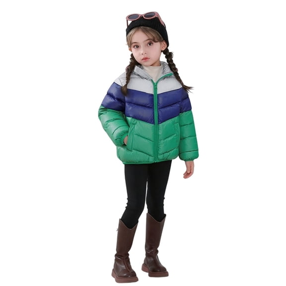 YunPes Girls Puffer Jackets Winter Quilted Thermal Insulated Down Coat Light Color Block Outerwear Thick Padded Outdoor Coats
