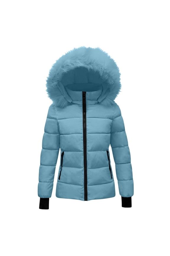 Girls Quilted Puffer Coat Winter Warm Snowproof Jacket Teen Windproof Parka Faux 𝐅𝐮r Hooded Outerwear Cute Clothes