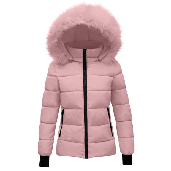 YunPes Girls Quilted Puffer Coat Winter Warm Snowproof Jacket Teen Windproof Parka Faux 𝐅𝐮r Hooded Outerwear Cute Clothes