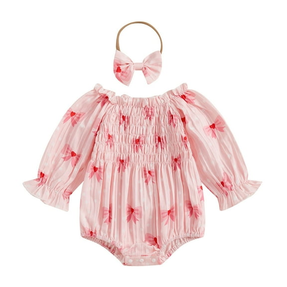 YunPes Girls' Romper Summer Baby Flower Full Print Comfortable Jumpsuit Long Sleeve Romper with Bow Casual Romper