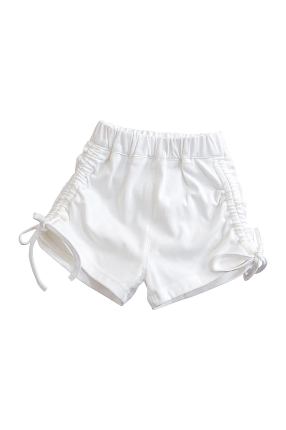 Girls Ruched Shorts Soft Cotton Elastic Waist Bottoms Shorts with Side Drawstring Summer Casual Play Short Pants