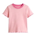 thumbnail image 1 of YunPes Girls Ruffle Short Sleeve T Shirt Lettuce Trim Crew Neck Tops Basic Tee Cute Casual Shirt for Kids Teens Casual Summer Tee, 1 of 9