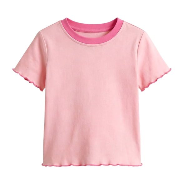 YunPes Girls Ruffle Short Sleeve T Shirt Lettuce Trim Crew Neck Tops Basic Tee Cute Casual Shirt for Kids Teens Casual Summer Tee