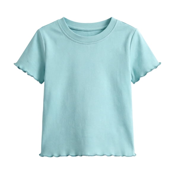 YunPes Girls Ruffle Short Sleeve T Shirt Lettuce Trim Crew Neck Tops Basic Tee Cute Casual Shirt for Kids Teens Casual Summer Tee