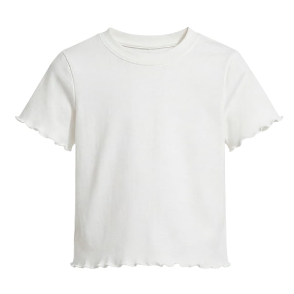 YunPes Girls Ruffle Short Sleeve T Shirt Lettuce Trim Crew Neck Tops Basic Tee Cute Casual Shirt for Kids Teens Casual Summer Tee