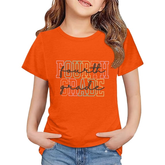 YunPes Girls School T Shirt Fourth Grade Back To School Short Sleeve Tops Elementary Student Summer Versatile Crewneck Tee Tops