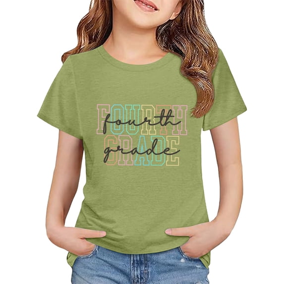 YunPes Girls School T Shirt Fourth Grade Back To School Short Sleeve Tops Elementary Student Summer Versatile Crewneck Tee Tops