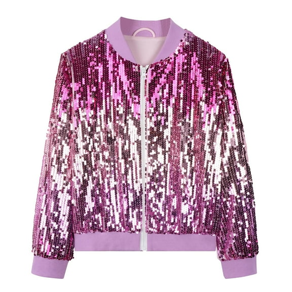 YunPes Girls Sequin Jacket Coat Fall Winter Zipper Party Outerwear Birthday Christmas Halloween Sequin Tops Clothes