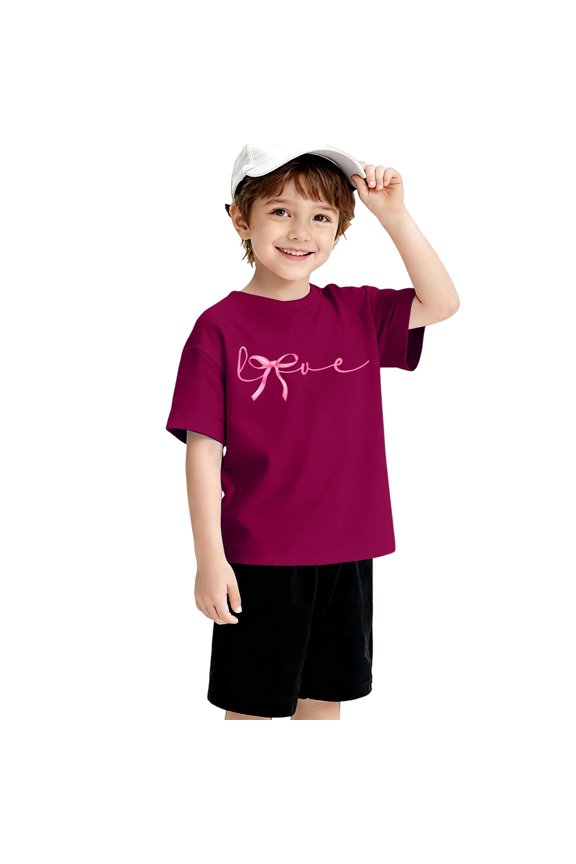 Girls Short Sleeve Shirts Cute Bow Knot Print Shirt Summer Crewneck Casual T Shirt Tops Tee School Streetwear Dance T Shirt