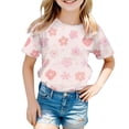 thumbnail image 1 of YunPes Girls Short Sleeve Shirts Floral Graphic Printing T Shirts Teens Kids Crewneck Tee Summer Trendy Preppy Cute Tops Clothes, 1 of 5