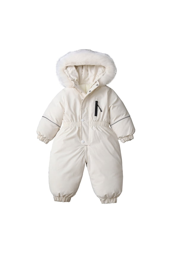 Girls' Ski Suit Hooded and Plush Thick Outerwear Jumpsuit Toddler Jumpsuit