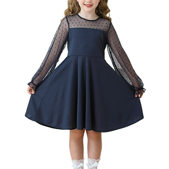 YunPes Girls Skirt Dress Mesh Lace Dress Long Sleeve Gown Children's Clothing Performance Dress Baby Girls
