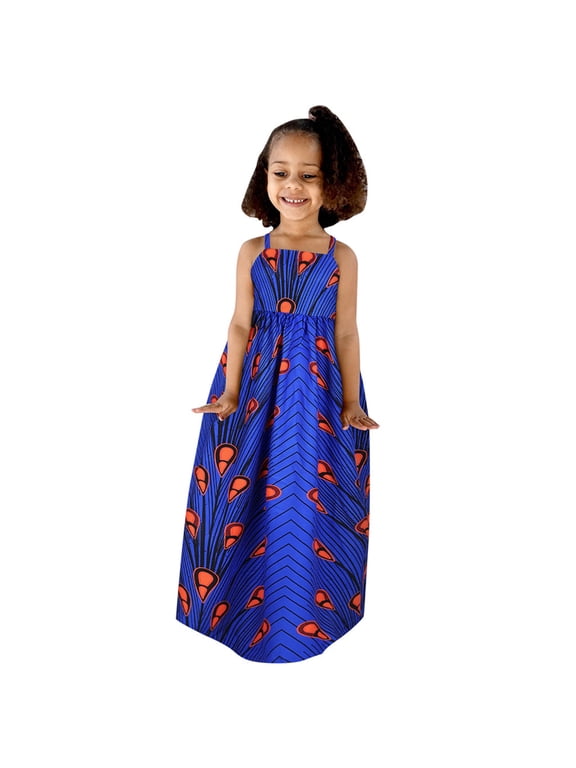 Girls Sleeveless African Print Dress - Dashiki Style Holiday Outfit for Toddlers 1-6Y, Cotton Boho Summer Dress
