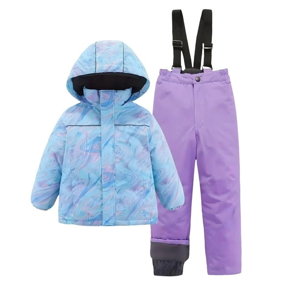 YunPes Girls Snowsuit Winter Coats for Kids Snowboarding Ski Suits Two Piece Water-Resistant Windproof Outdoor Rain Bib Pants Set