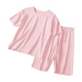thumbnail image 1 of YunPes Girls Soft Plain Pajama Set Lightweight Loose Fit Short Sleeve Shirts and Shorts Breathable Comfy 2 Piece Outfit, 1 of 5